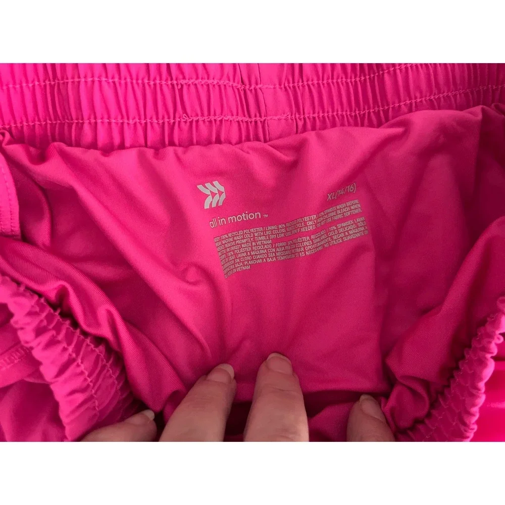 All in Motion Girls XL 14/16 Pink Athletic Running Shorts with Liner